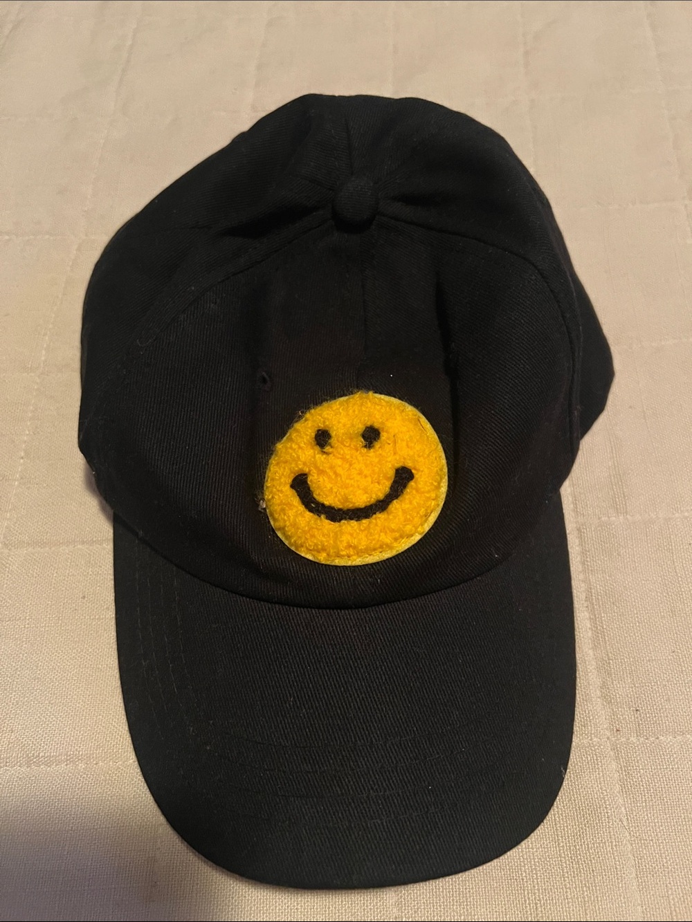 LITTLE KIDS BLACK BASEBALL CAP HAT SMILEY  PATCH